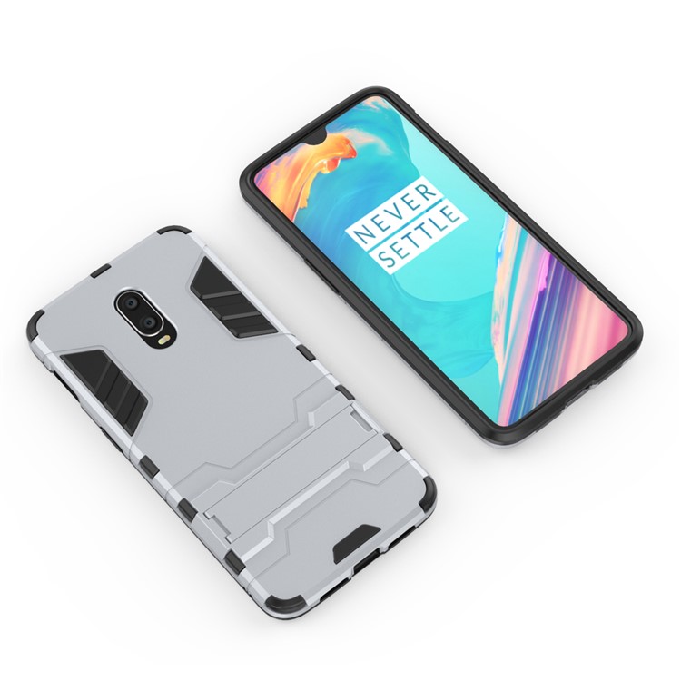 Cool Guard PC Cubierta Híbrida De TPU Con Pie De Apoyo Para Oneplus 6T - Plata-3