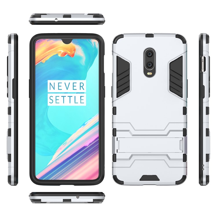 Cool Guard PC Cubierta Híbrida De TPU Con Pie De Apoyo Para Oneplus 6T - Plata-4