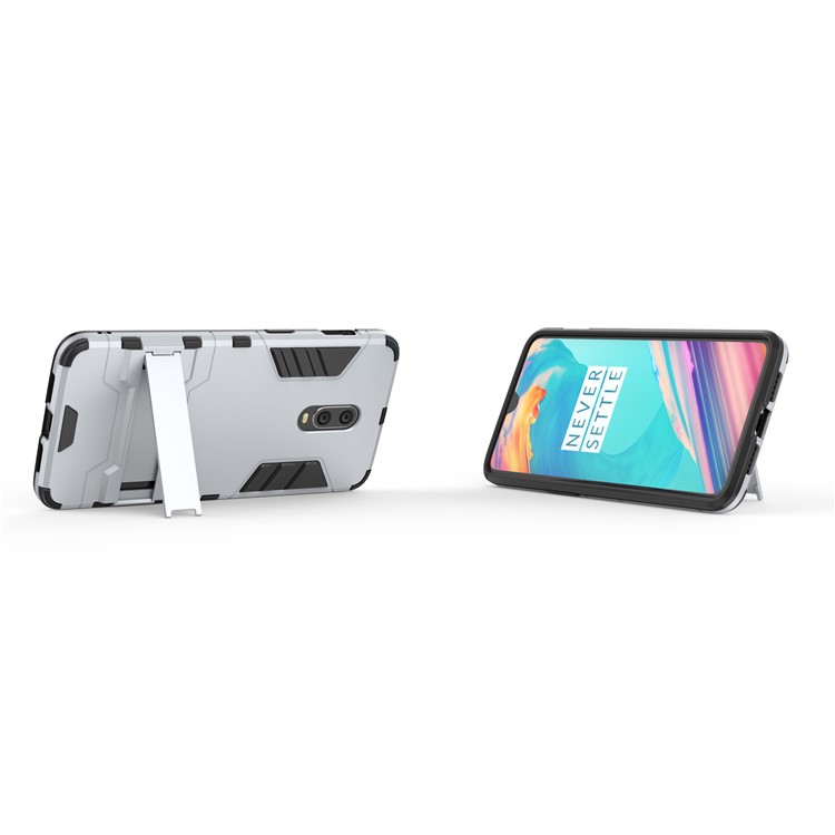Cool Guard PC Cubierta Híbrida De TPU Con Pie De Apoyo Para Oneplus 6T - Plata-5