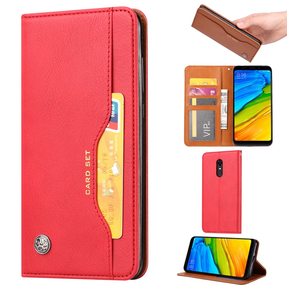 Shell De Telefone De Carteira De Couro Auto-absorvido Para Oneplus 6T - Vermelho-1