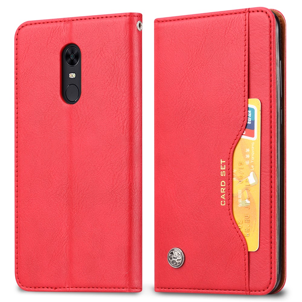 Shell De Telefone De Carteira De Couro Auto-absorvido Para Oneplus 6T - Vermelho-4