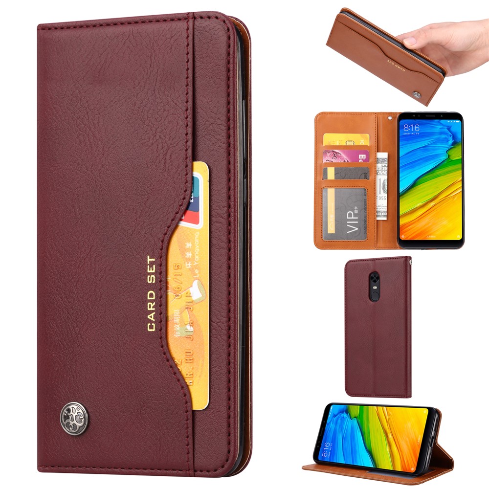 Caixa De Couro Carteira Auto-absorvida Para Oneplus 6T - Vinho Vermelho-1