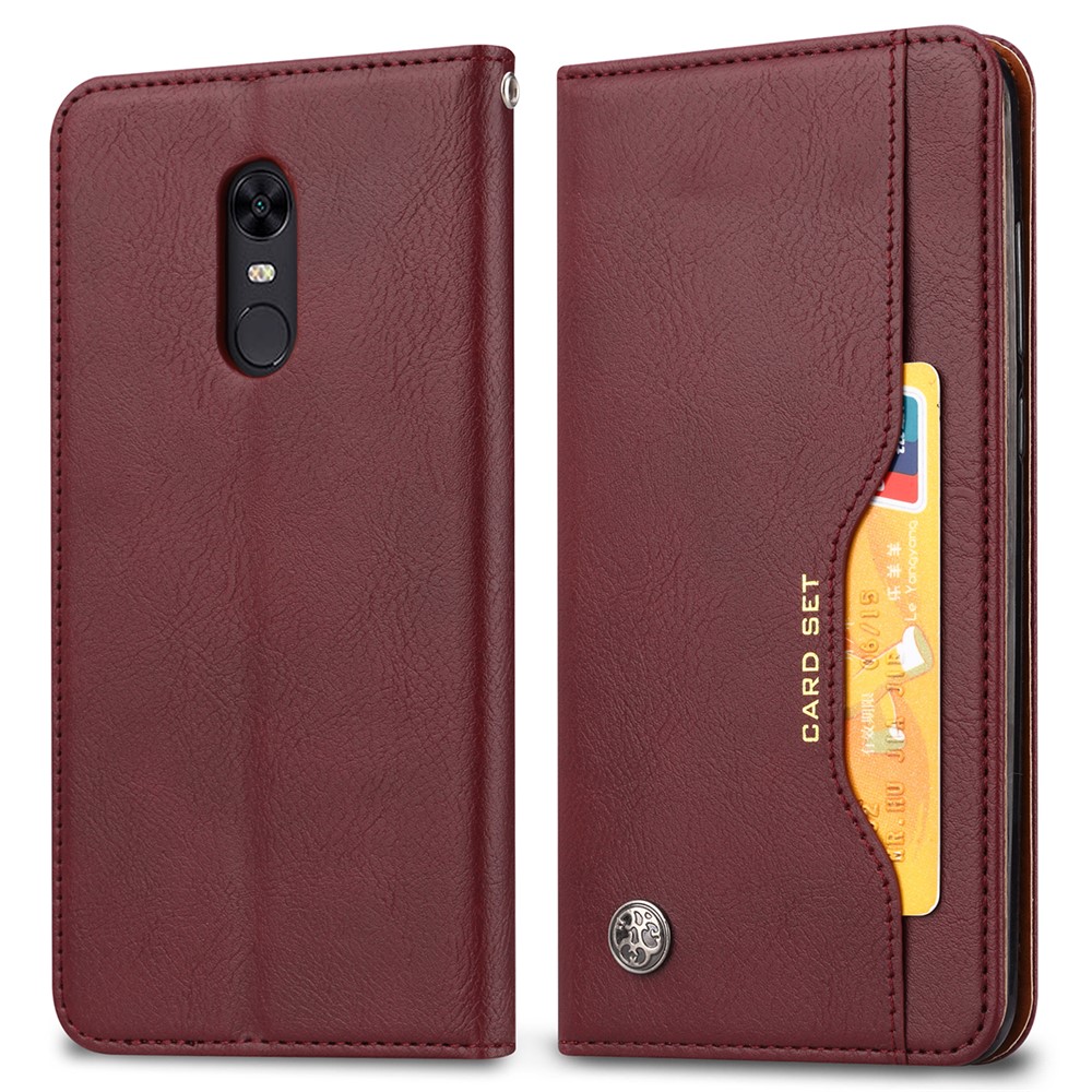 Caixa De Couro Carteira Auto-absorvida Para Oneplus 6T - Vinho Vermelho-4