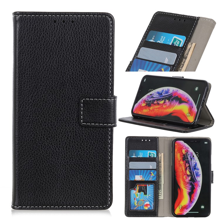 Litchi Skin Wallet Leather Stand Case for OnePlus 7 - Black-1