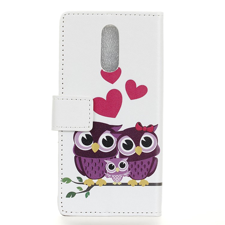 Pattern Printing Wallet Stand Leather Phone Cover for OnePlus 7 - Sweet Owl Family-2