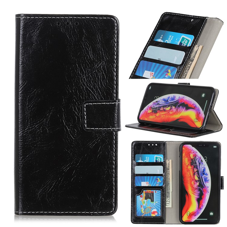 Caja Del Teléfono Billetera De Cuero Vintage De Crazy Horse Para Oneplus 7 - Negro-1