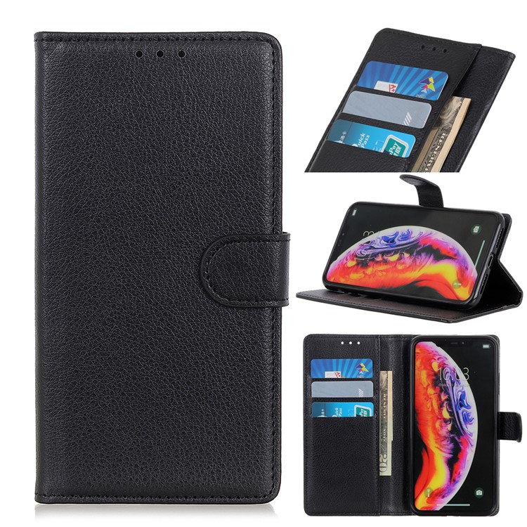 Litchi Texture Wallet Stand Leather Mobile Phone Case for OnePlus 7 - Black-1