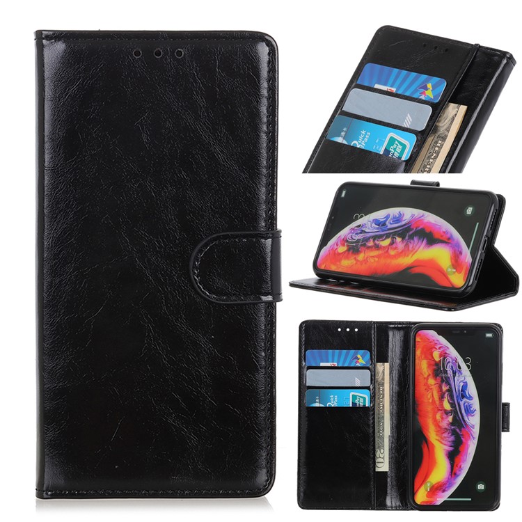 Crazy Horse Wallet Leather Stand Case for OnePlus 7 - Black-1