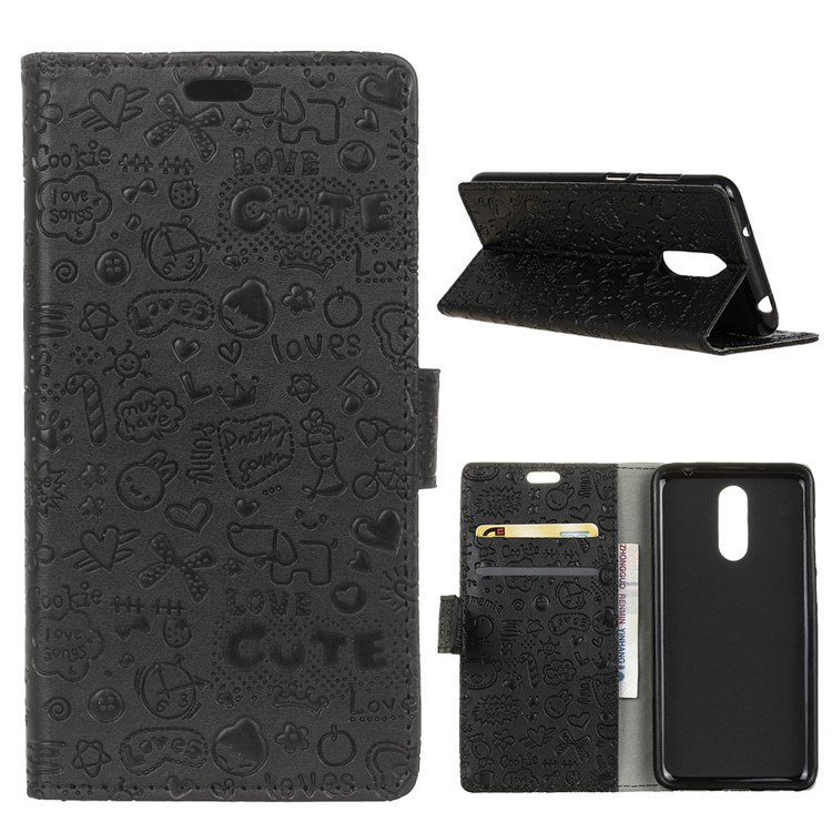 Cartoon Graffiti Wallet Stand PU Leather Mobile Shell for OnePlus 7 - Black-1