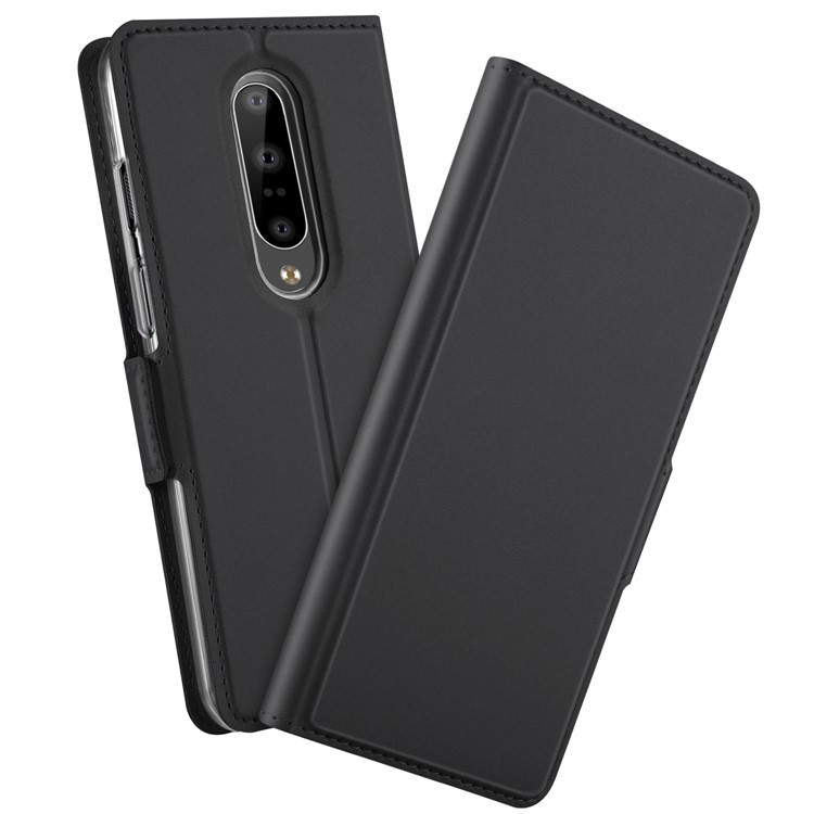 For Oneplus 7 Phone Case Auto-absorbed Leather Stand Card Slot Case - Black-1