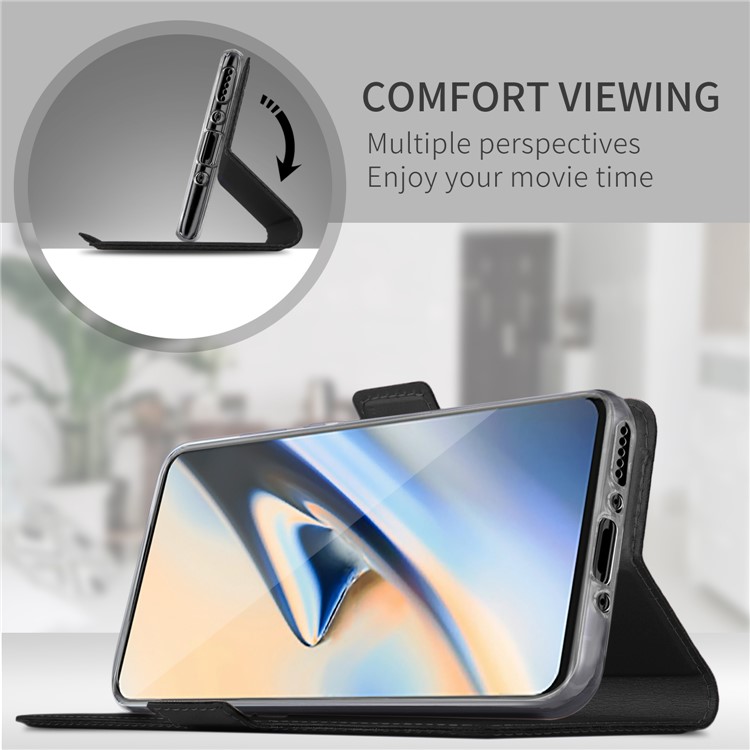For Oneplus 7 Phone Case Auto-absorbed Leather Stand Card Slot Case - Black-3