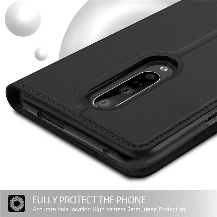 For Oneplus 7 Phone Case Auto-absorbed Leather Stand Card Slot Case - Black-4