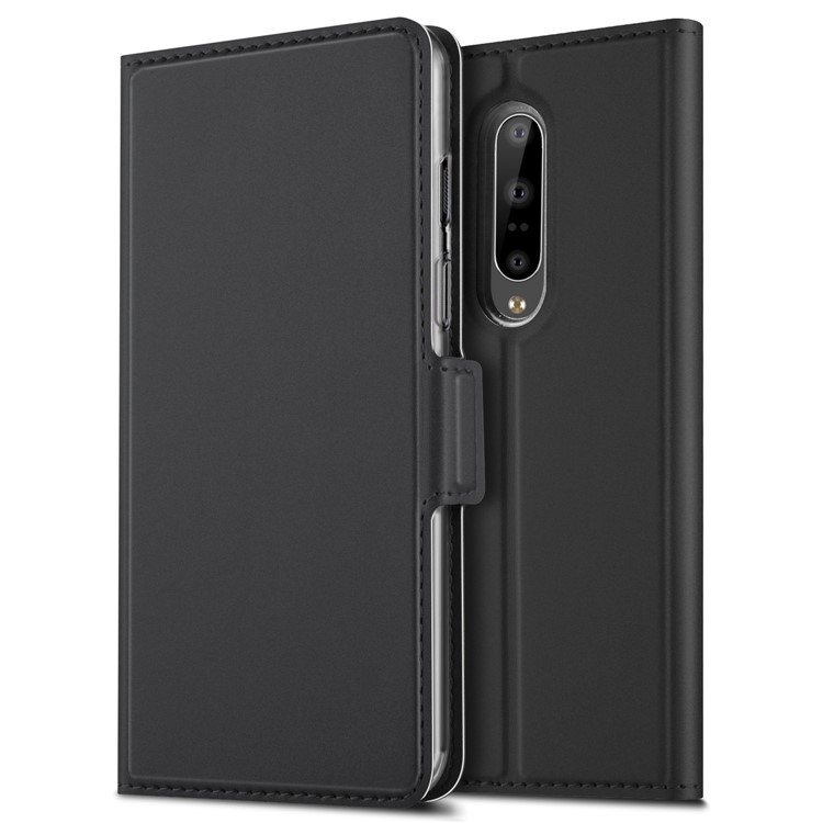 For Oneplus 7 Phone Case Auto-absorbed Leather Stand Card Slot Case - Black-8