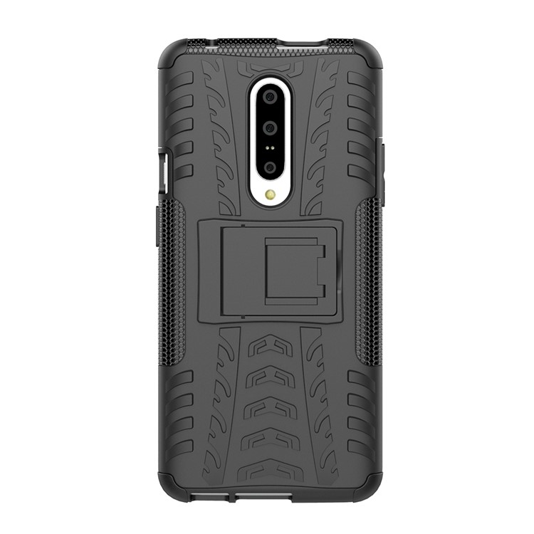 Caso Híbrido PC + TPU Antiderrapante Com Suporte Para Oneplus 7 - Preto-2