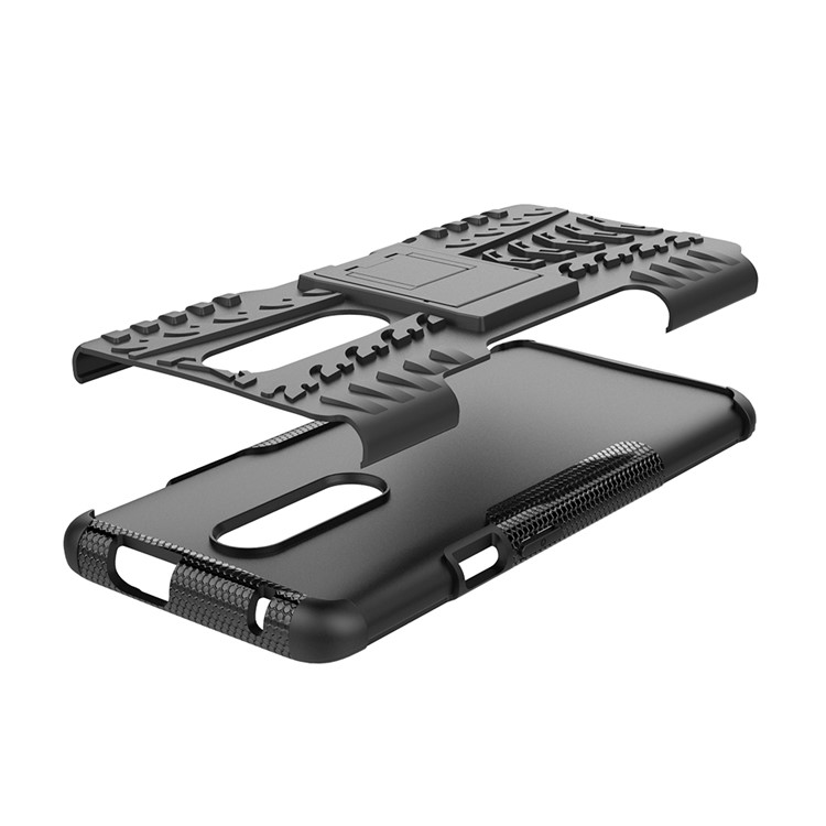 Caso Híbrido PC + TPU Antiderrapante Com Suporte Para Oneplus 7 - Preto-5