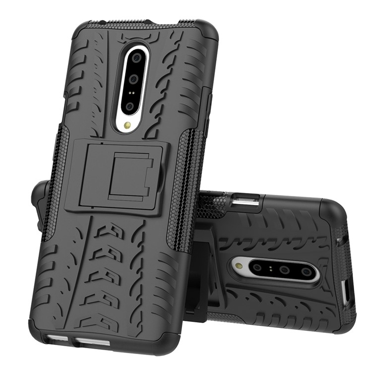 Caso Híbrido PC + TPU Antiderrapante Com Suporte Para Oneplus 7 - Preto-8