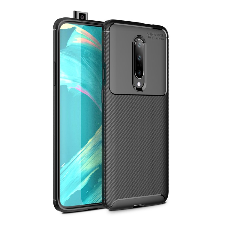 Pour Oneplus 7 Texture En Fibre De Carbone TPU Cas Couverture De Téléphone Anti-goutte - Noir-1