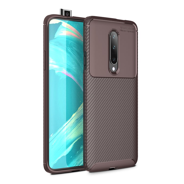 Pour Oneplus 7 Texture En Fibre De Carbone TPU Cas Couverture De Téléphone Anti-goutte - Marron-1