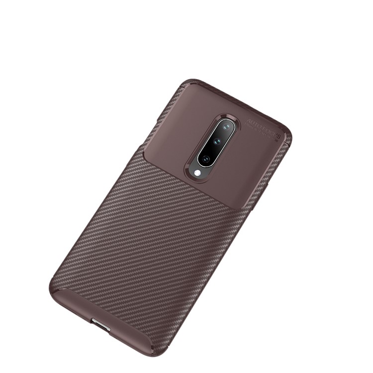 Pour Oneplus 7 Texture En Fibre De Carbone TPU Cas Couverture De Téléphone Anti-goutte - Marron-2