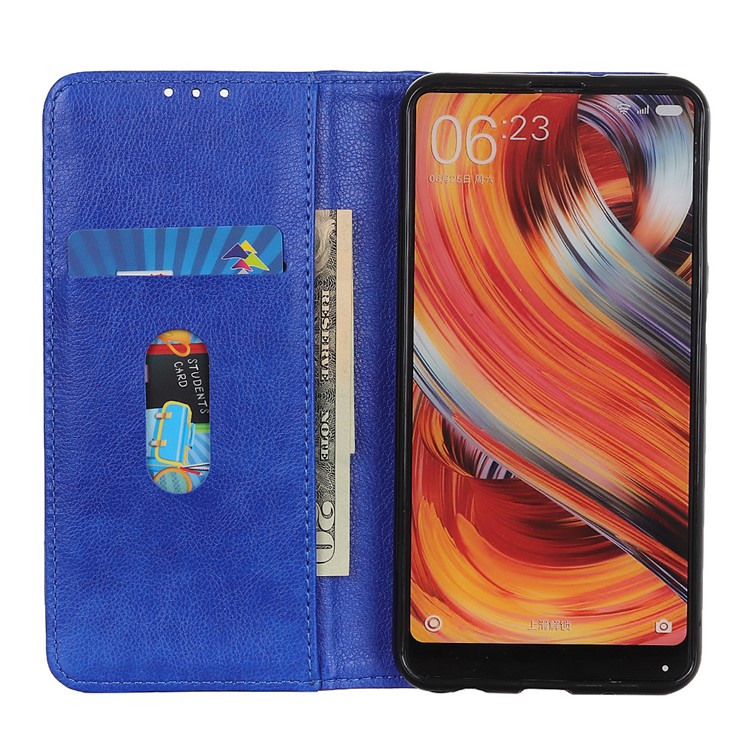 Auto-absorbed Litchi Texture Split Leather Stand Wallet Cover Case for OnePlus 7 - Blue-4