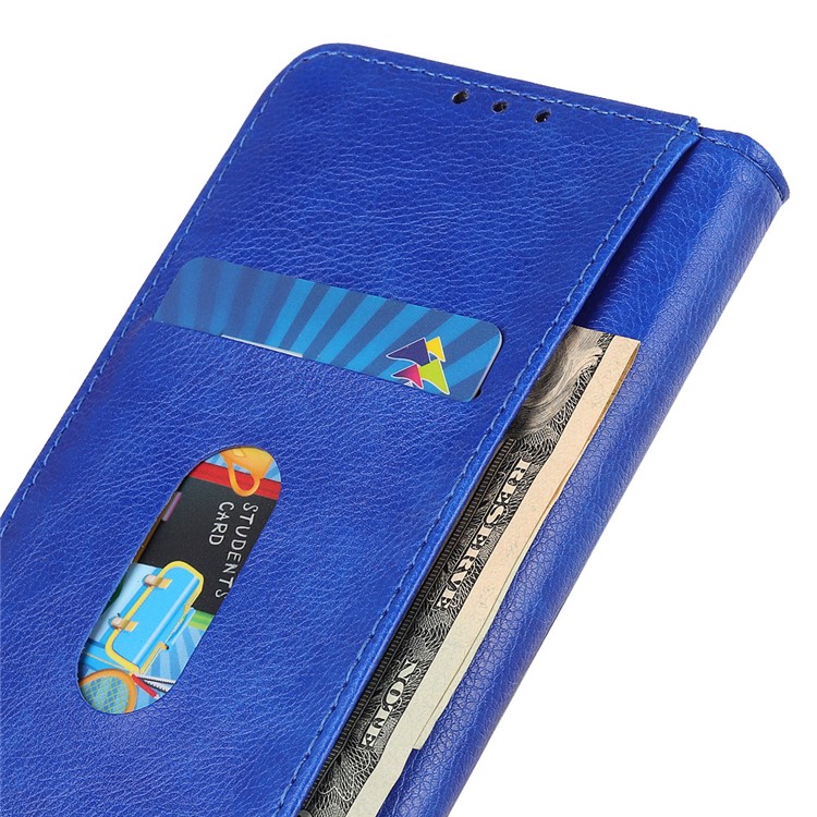 Auto-absorbed Litchi Texture Split Leather Stand Wallet Cover Case for OnePlus 7 - Blue-5