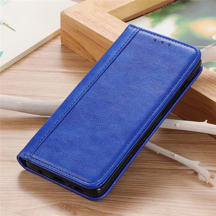 Auto-absorbed Litchi Texture Split Leather Stand Wallet Cover Case for OnePlus 7 - Blue-9