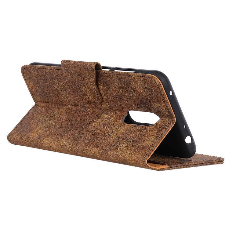 Carteira De Couro Split Retro Ficar Capa Protetora Para Oneplus 7 - Café-4