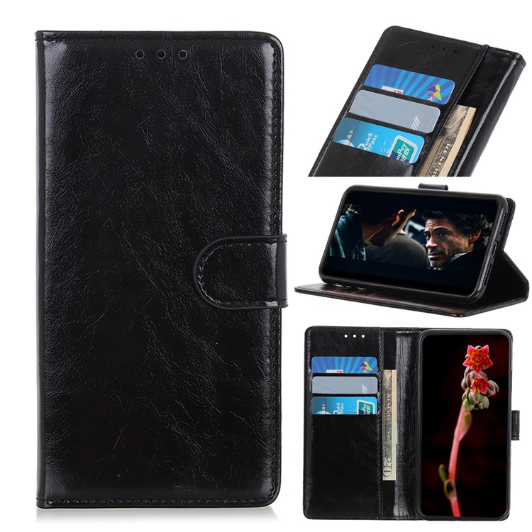 Crazy Horse Wallet Stand Leather Flip Cover Case for OnePlus 7 - Black-1