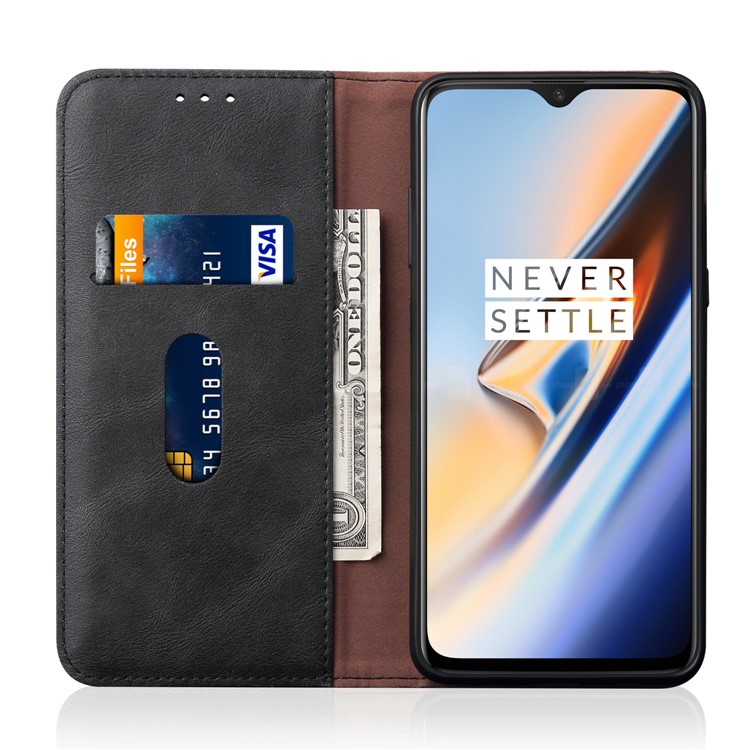 Auto-absorbed Crazy Horse Vintage Leather Cell Phone Cover for OnePlus 7 - Black-3