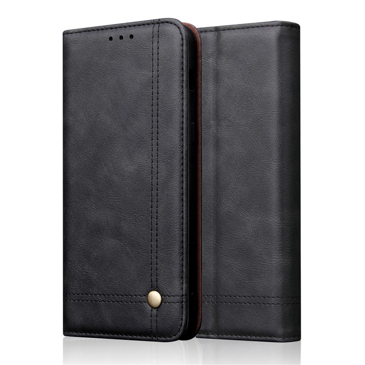 Auto-absorbed Crazy Horse Vintage Leather Stand Case for OnePlus 7 Pro - Black-1