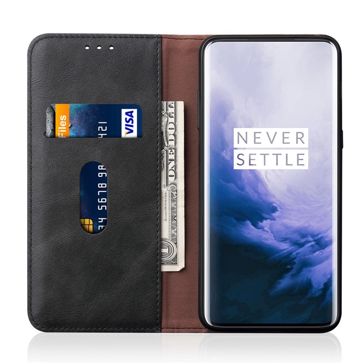 Auto-absorbed Crazy Horse Vintage Leather Stand Case for OnePlus 7 Pro - Black-3
