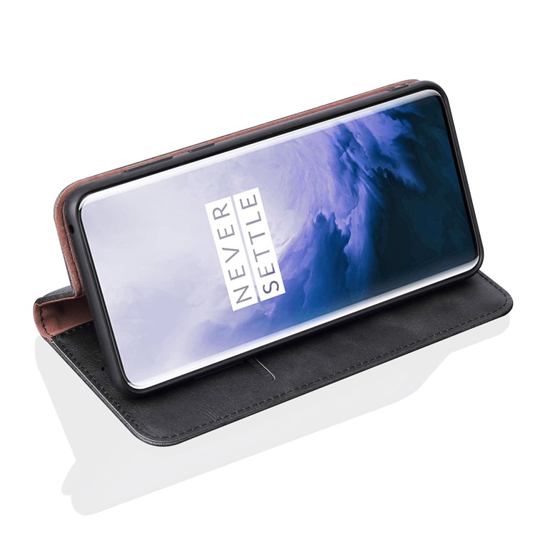 Auto-absorbed Crazy Horse Vintage Leather Stand Case for OnePlus 7 Pro - Black-5
