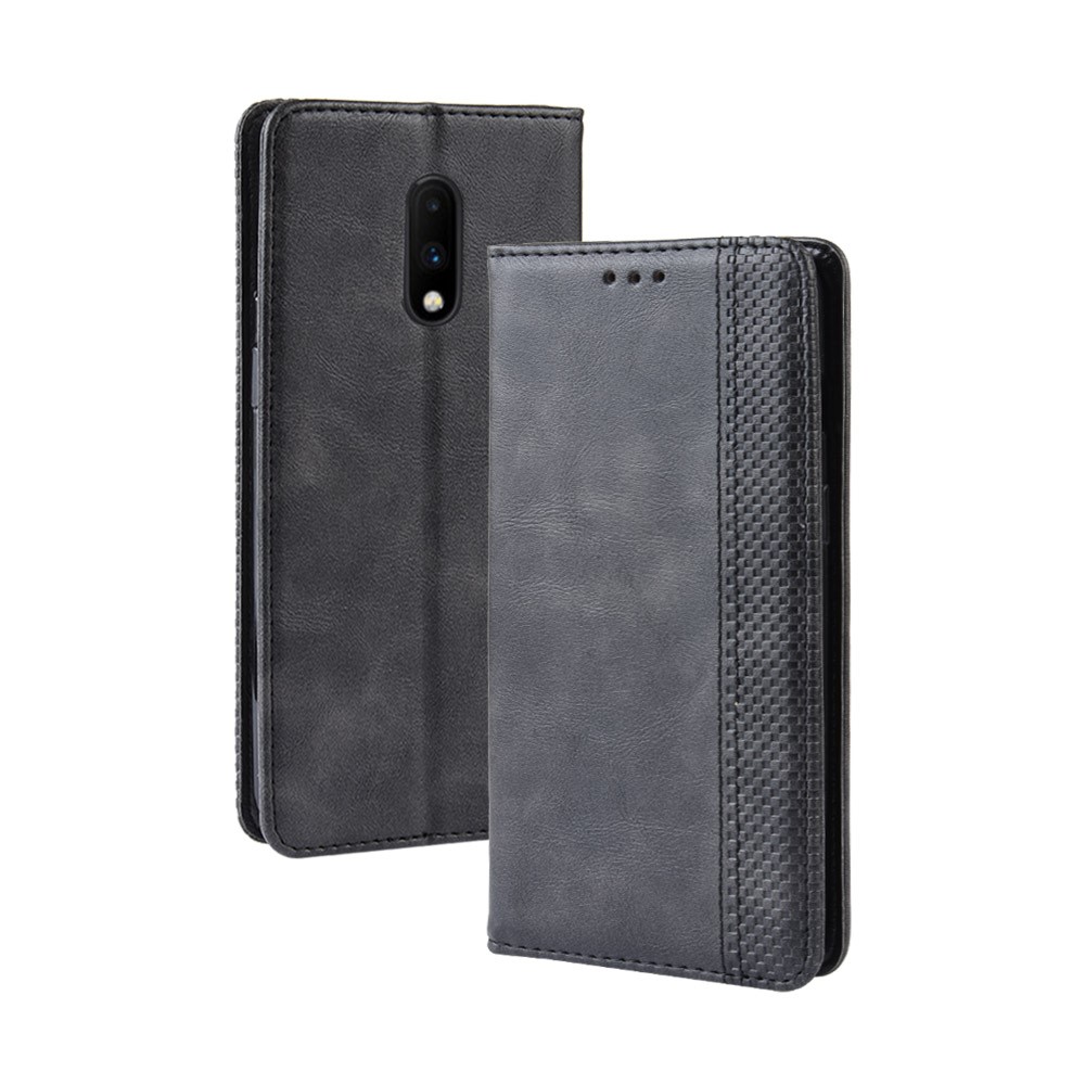 Casca de Carteira de Couro Vintage Absorvida Automaticamente Para o OnePlus 7 - Preto