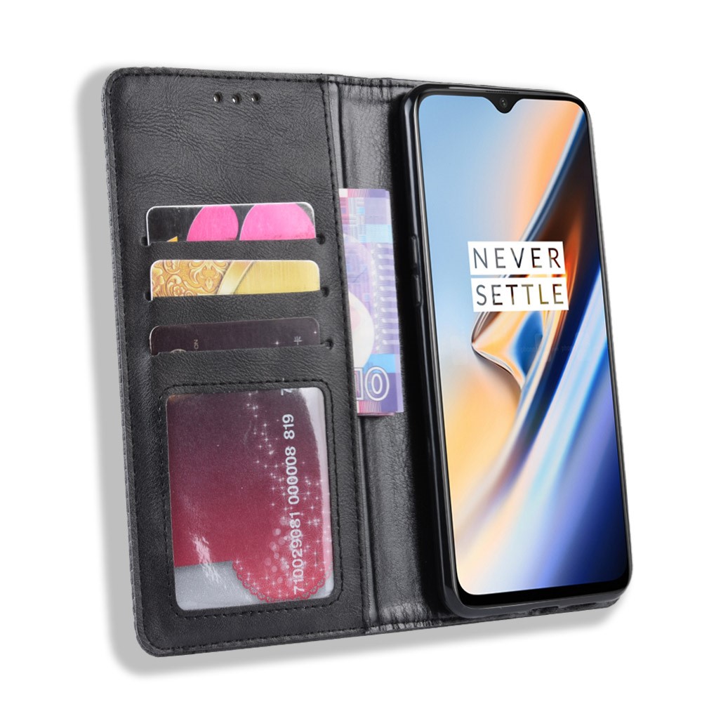 Cartera De Cuero Vintage Auto Absorbida, Soporte Para OnePlus 7 - Negro-5