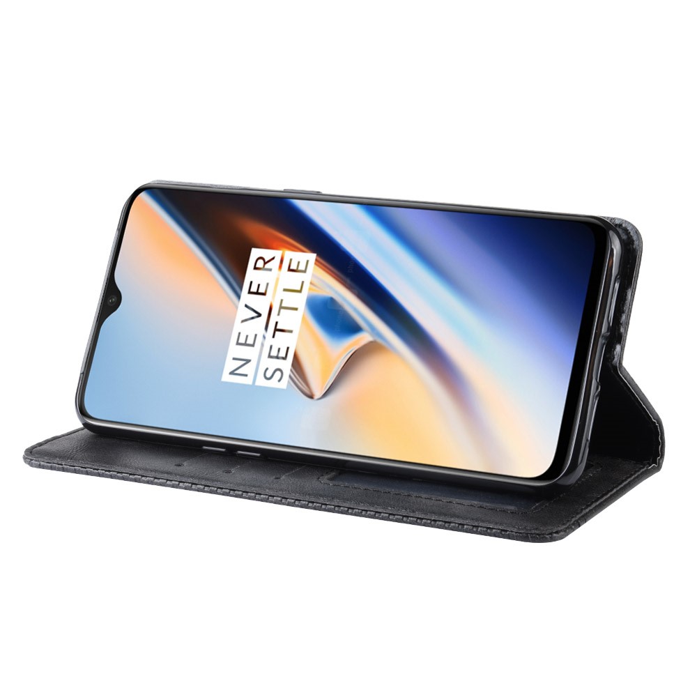 Cartera De Cuero Vintage Auto Absorbida, Soporte Para OnePlus 7 - Negro-6