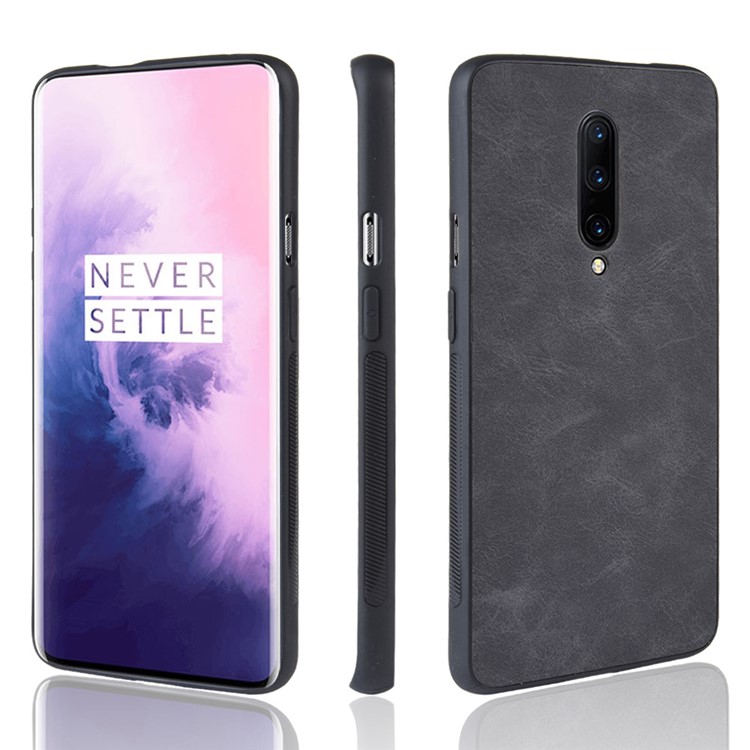 Estojo De Couro Revestido TPU Para Oneplus 7 Pro - Preto-1