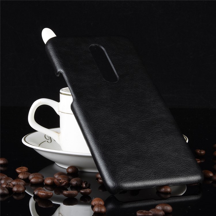 Lichia Pele De Couro Revestido Rígido PC Caso Para Oneplus 7 Pro - Preto-5