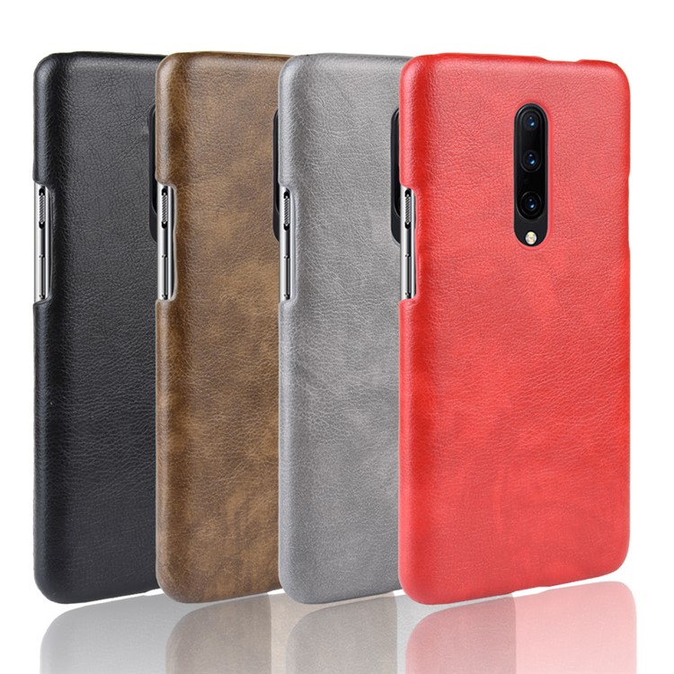Lichia Pele De Couro Revestido Rígido PC Caso Para Oneplus 7 Pro - Preto-6