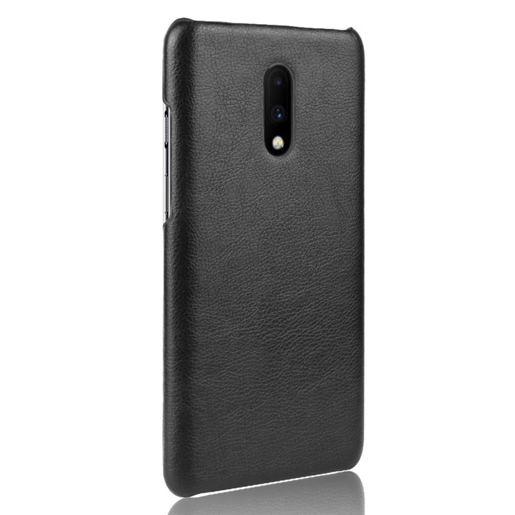 Litchi Skin Cozed Coated Hard PC Case Para OnePlus 7 - Preto