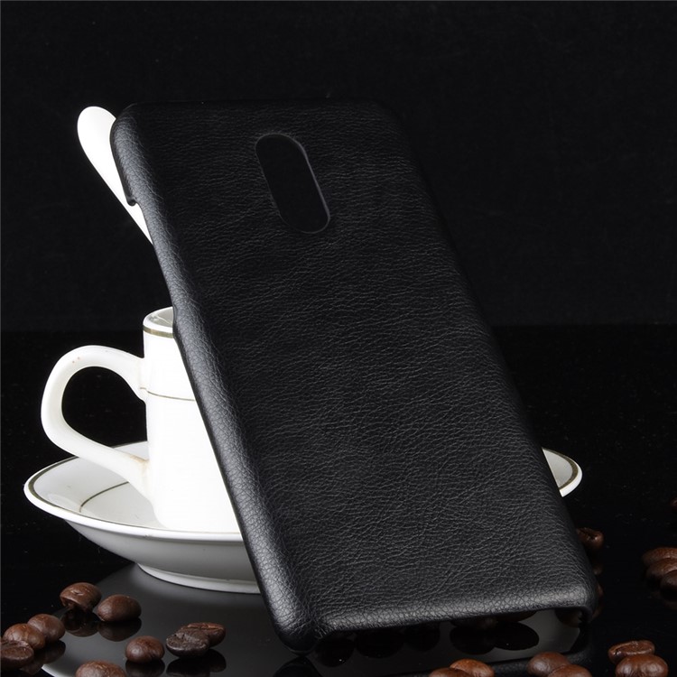 Litchi Pele Revestido De Couro Rígido PC Case Para Oneplus 7 - Preto-5
