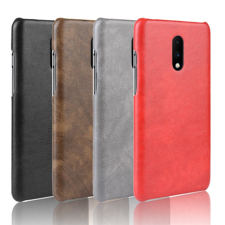 Litchi Pele Revestido De Couro Rígido PC Case Para Oneplus 7 - Preto-6