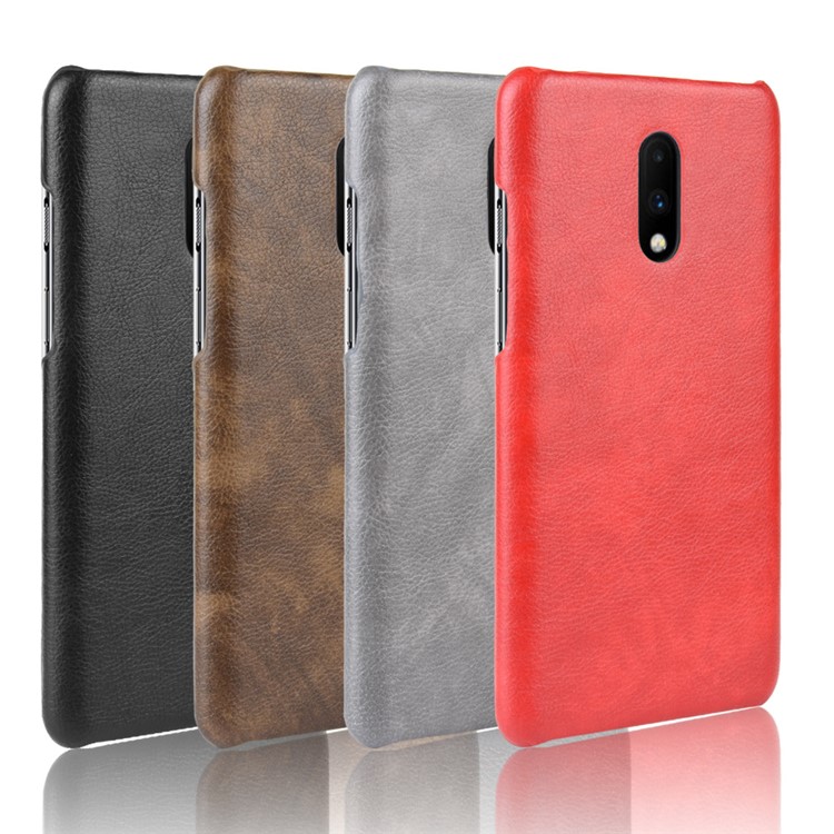 Litchi Skin Leather Cubo Hard PC Para OnePlus 7 - Negro