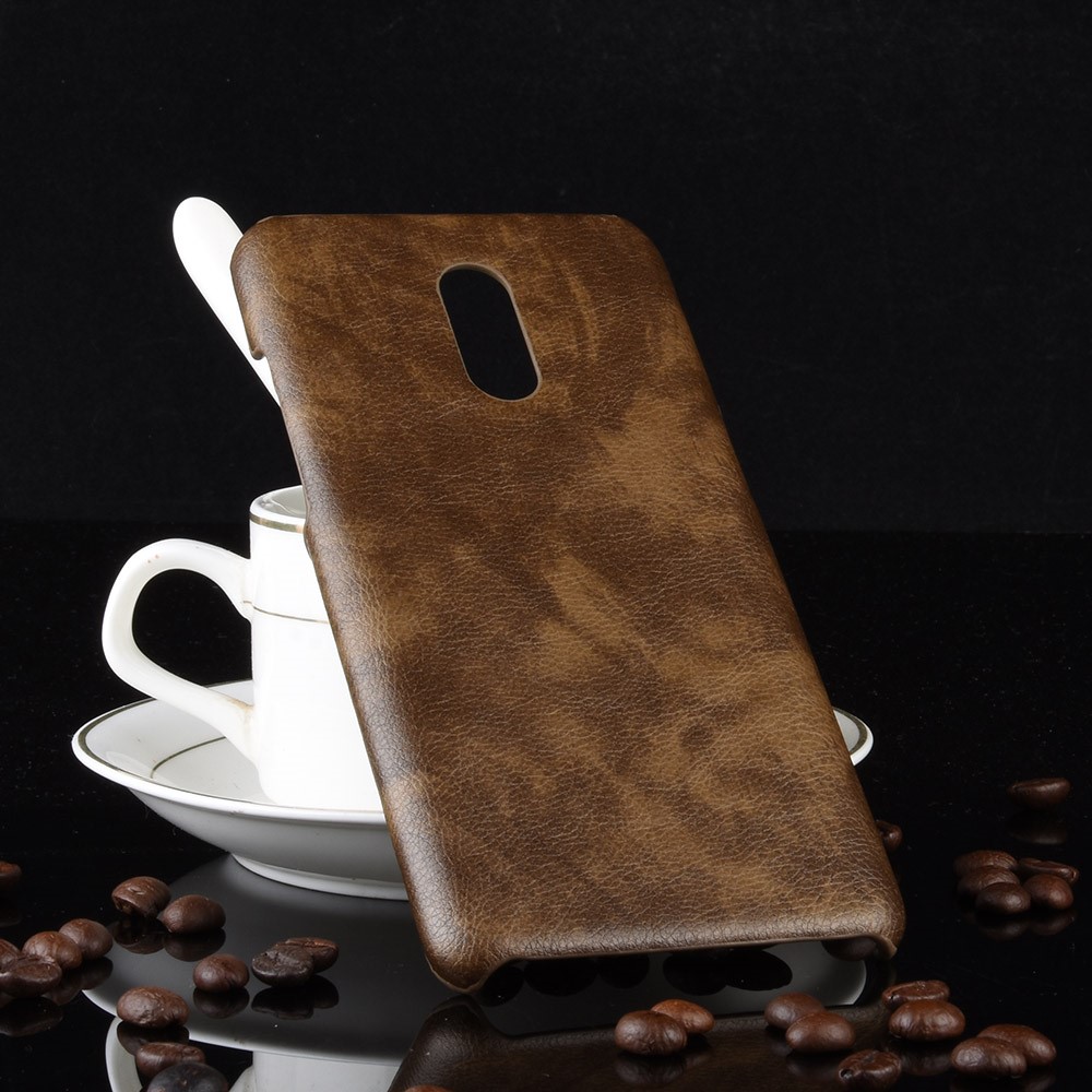 Litchi Pele Revestido De Couro Rígido PC Case Para Oneplus 7 - Café-5