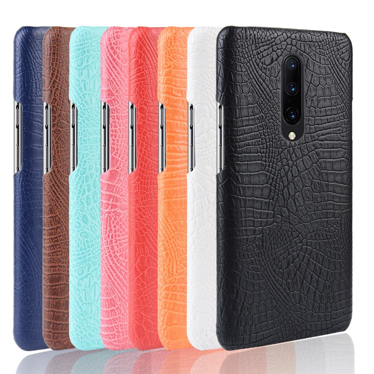 Pele De Crocodilo PU Revestido De Couro PC Case Para Oneplus 7 Pro - Preto-5