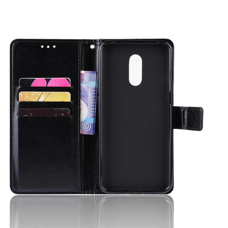 Carteira De Couro De Cavalo Louco Para Oneplus 7 - Preto-4