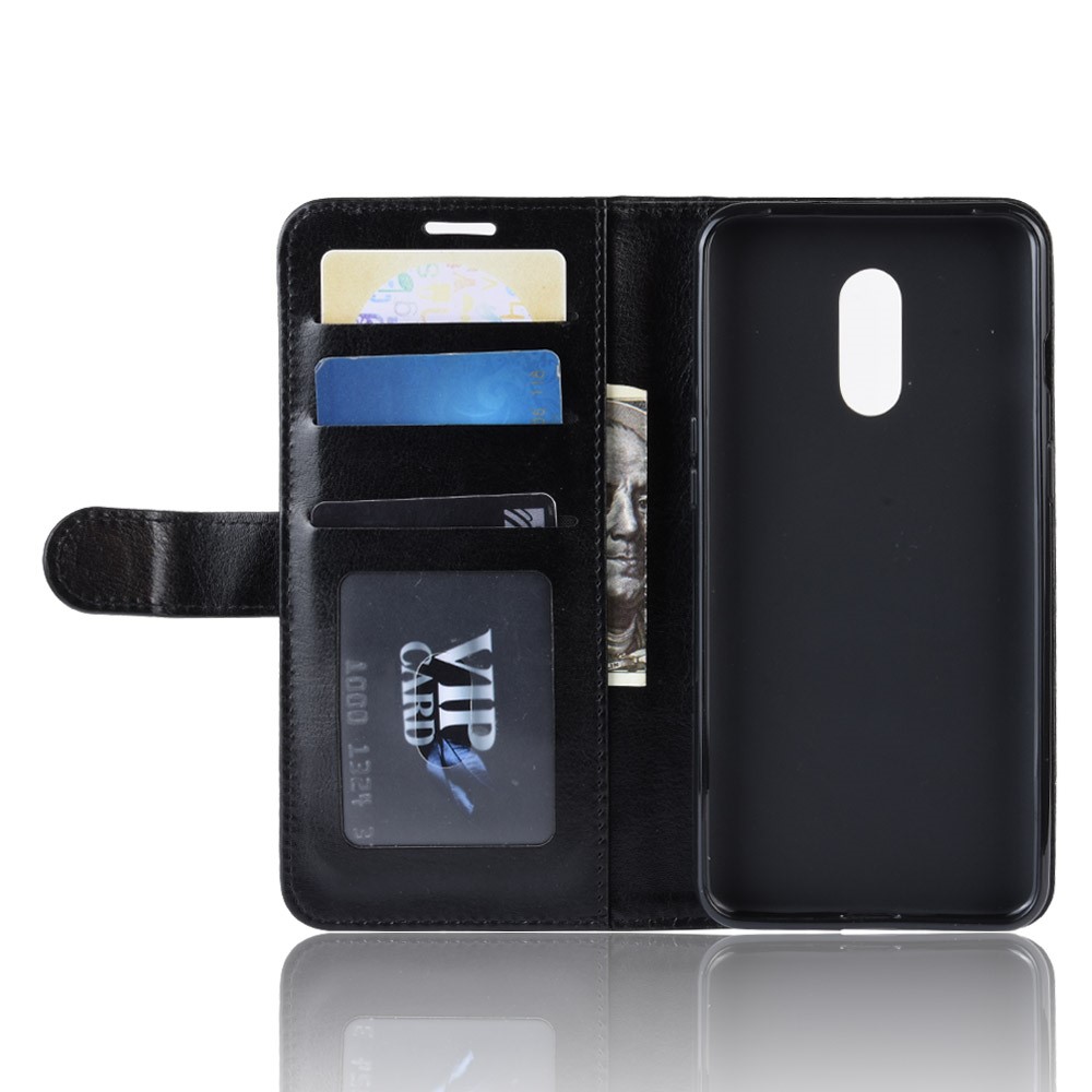 Cavalo Louco PU Couro Stand Wallet Flip Invólucro Para Oneplus 7 - Preto-5