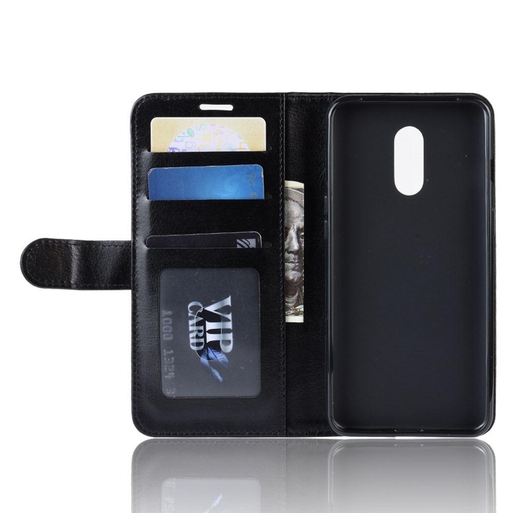 Crazy Horse PU Leder Stand Wallet Flip Case Für OnePlus 7 - Schwarz