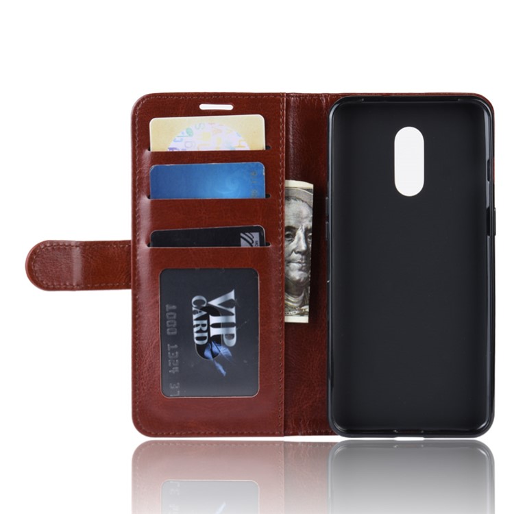 Crazy Horse PU Leather Stand Wallet Flip Casing for OnePlus 7 - Brown-5