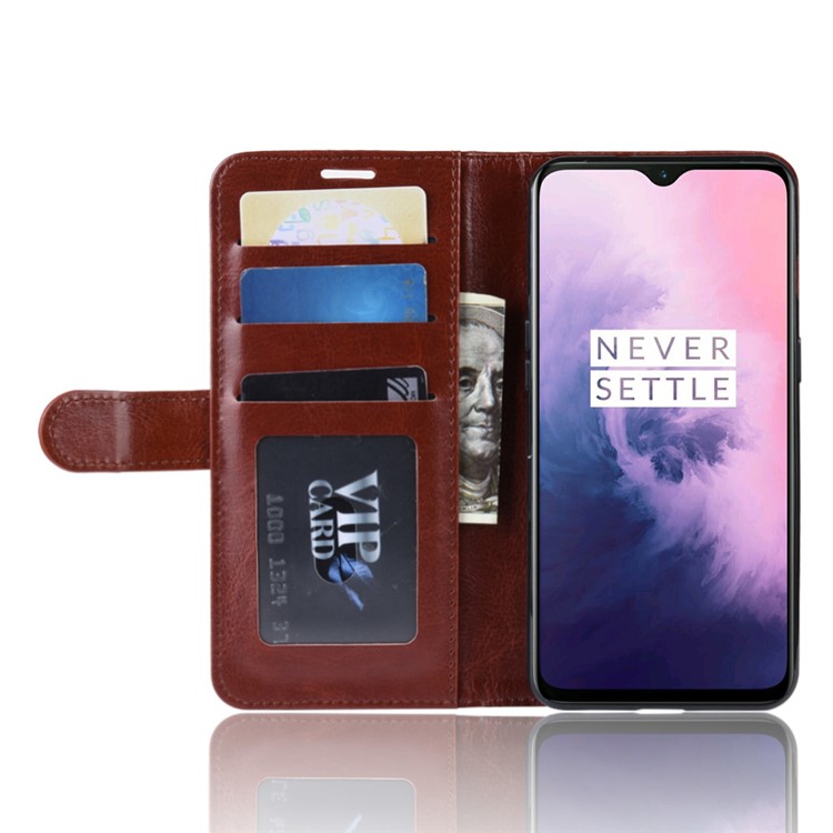 Crazy Horse PU Leather Stand Wallet Flip Casing for OnePlus 7 - Brown-6