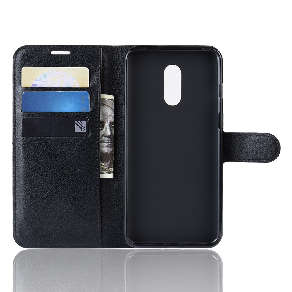 Litchi Texture Wallet Stand Leather Protective Phone Case for OnePlus 7 - Black-4